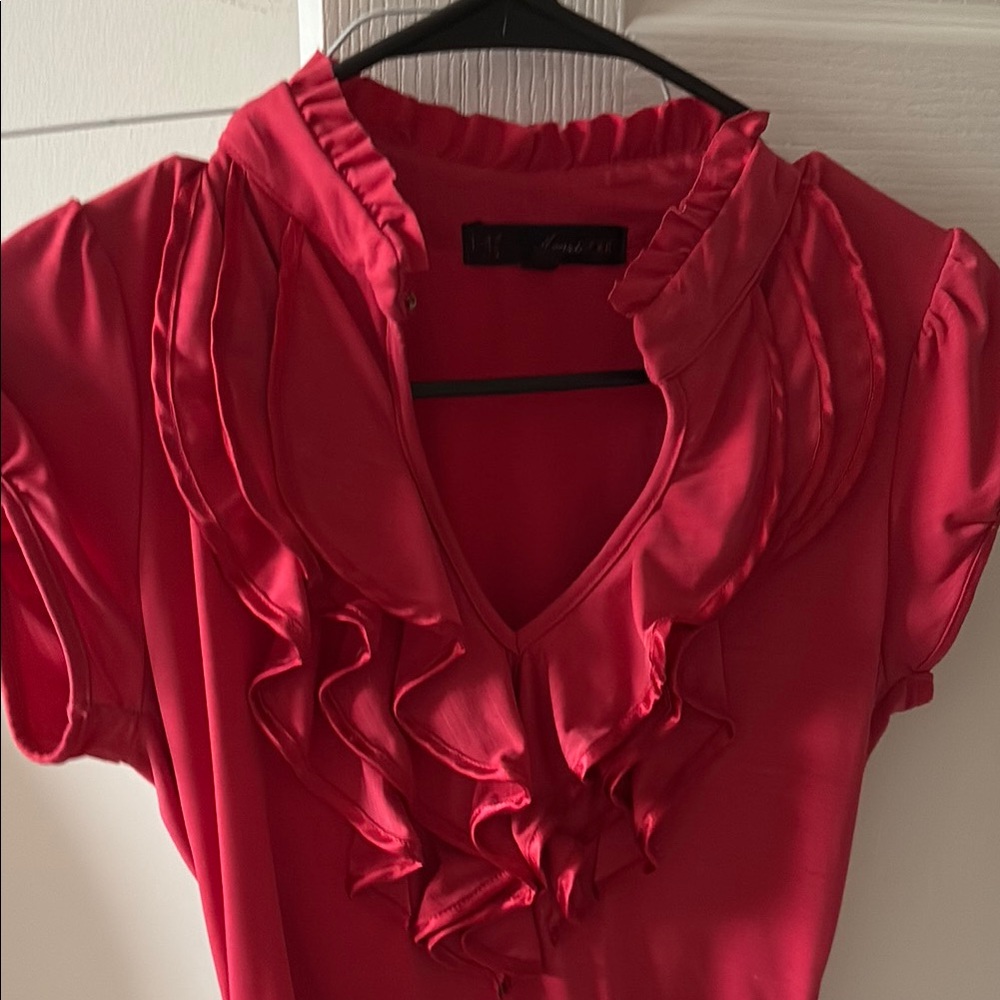 Elegant Ruffled Red Blouse